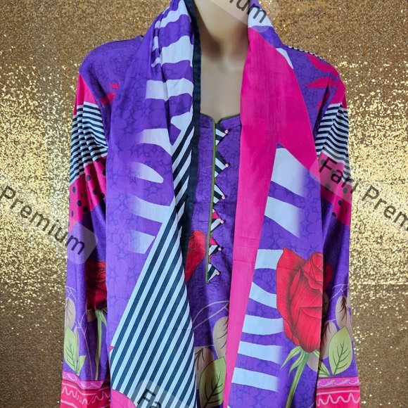 Asim Jofa 3PC Printed Premium Lawn Shalwar Kameez Suit Pakistani/Indian Large 43 - Picture 3 of 12